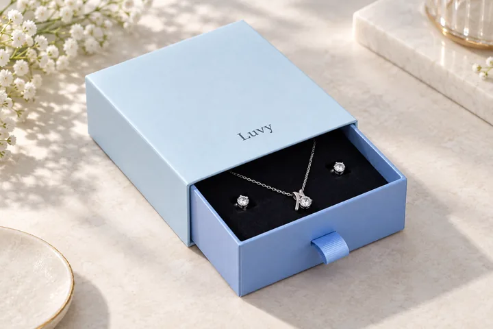 Blue Drawer Jewelry Boxes detail view