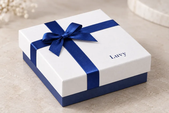 White & Blue Ribbon Jewelry Boxes detail view