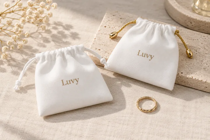 White Drawstring Jewelry Pouches scene view