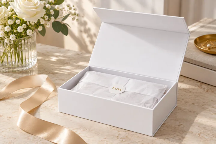 White Foldable Magnetic Gift Boxes scene view