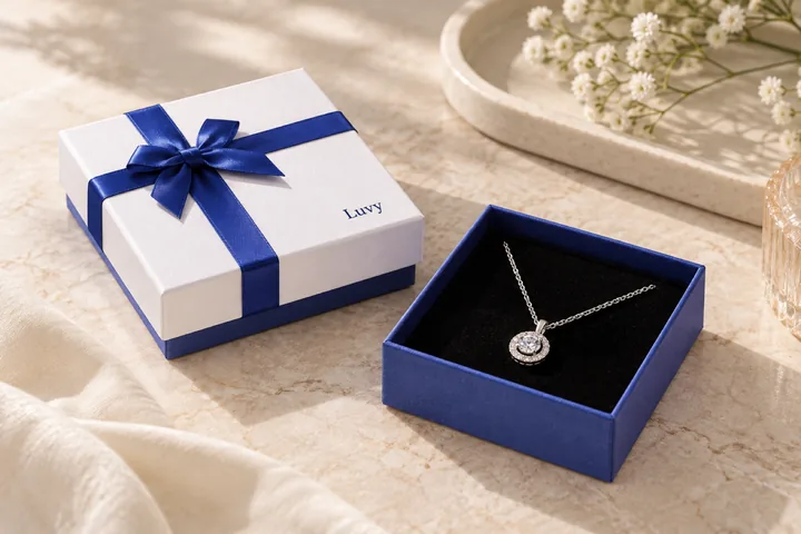 White & Blue Ribbon Jewelry Boxes scene view