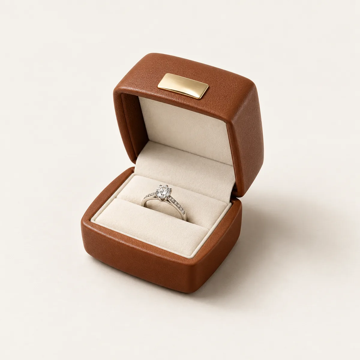 Chestnut PU Ring Box with visible construction and opening