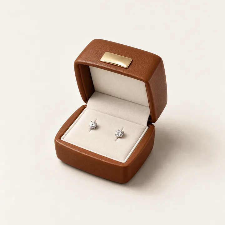 Chestnut PU Earring Box showing its opening and construction