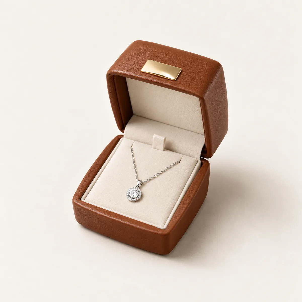 Chestnut PU Pendant Box with visible construction and opening