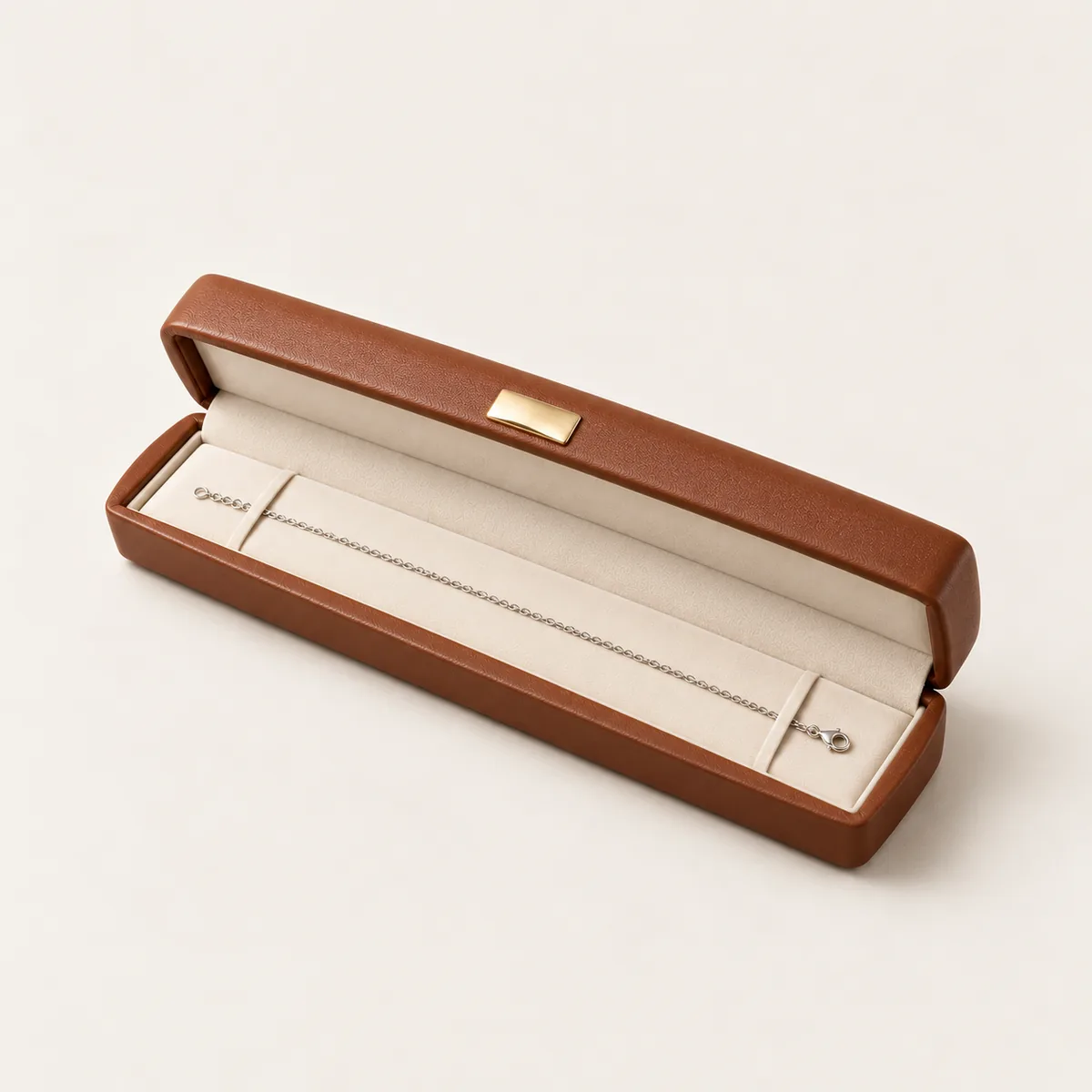 Chestnut PU Bracelet Box with visible construction and opening
