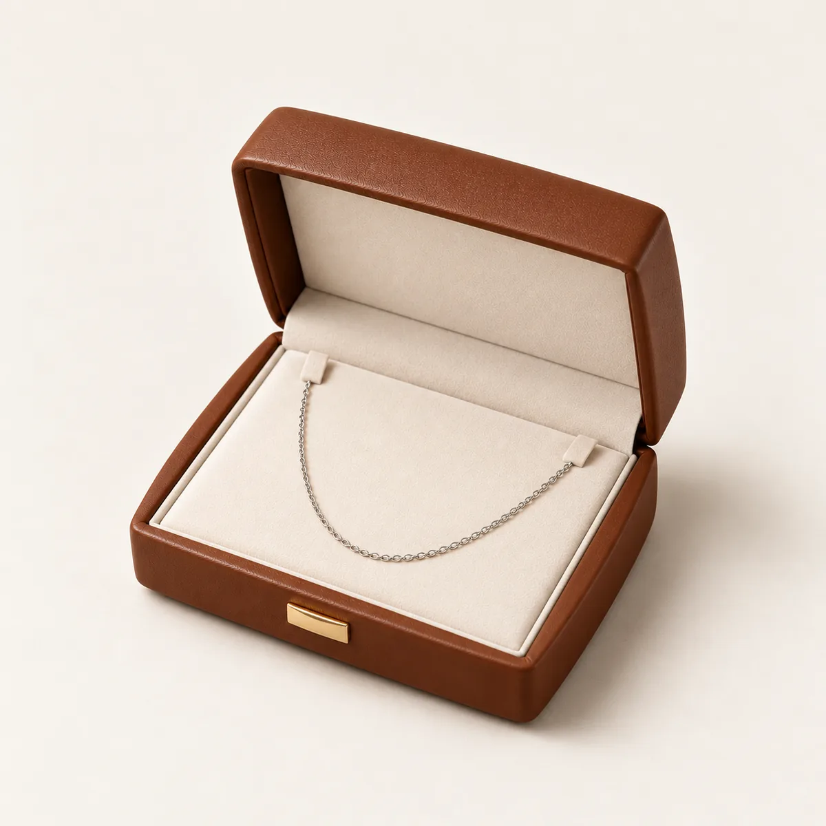Chestnut PU jewelry presentation box with a soft interior