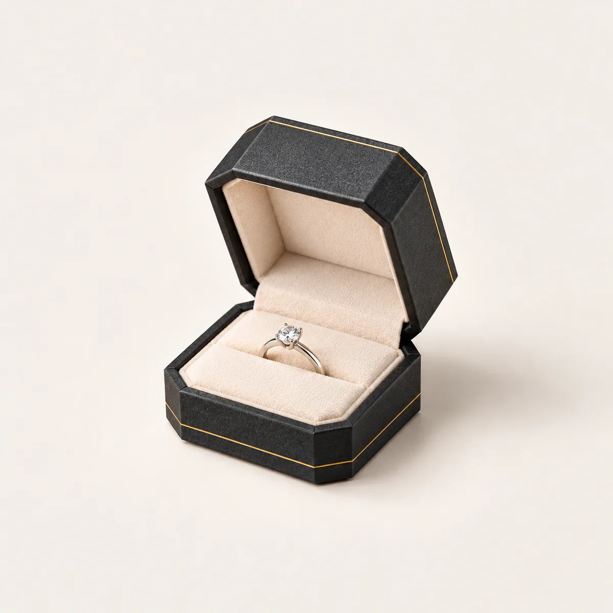 Graphite Lined Ring Box with visible construction and opening