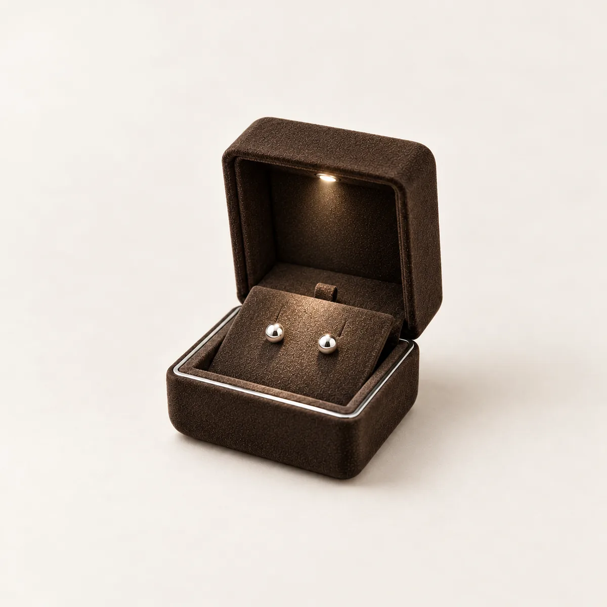 Espresso LED Earring Box with visible construction and opening