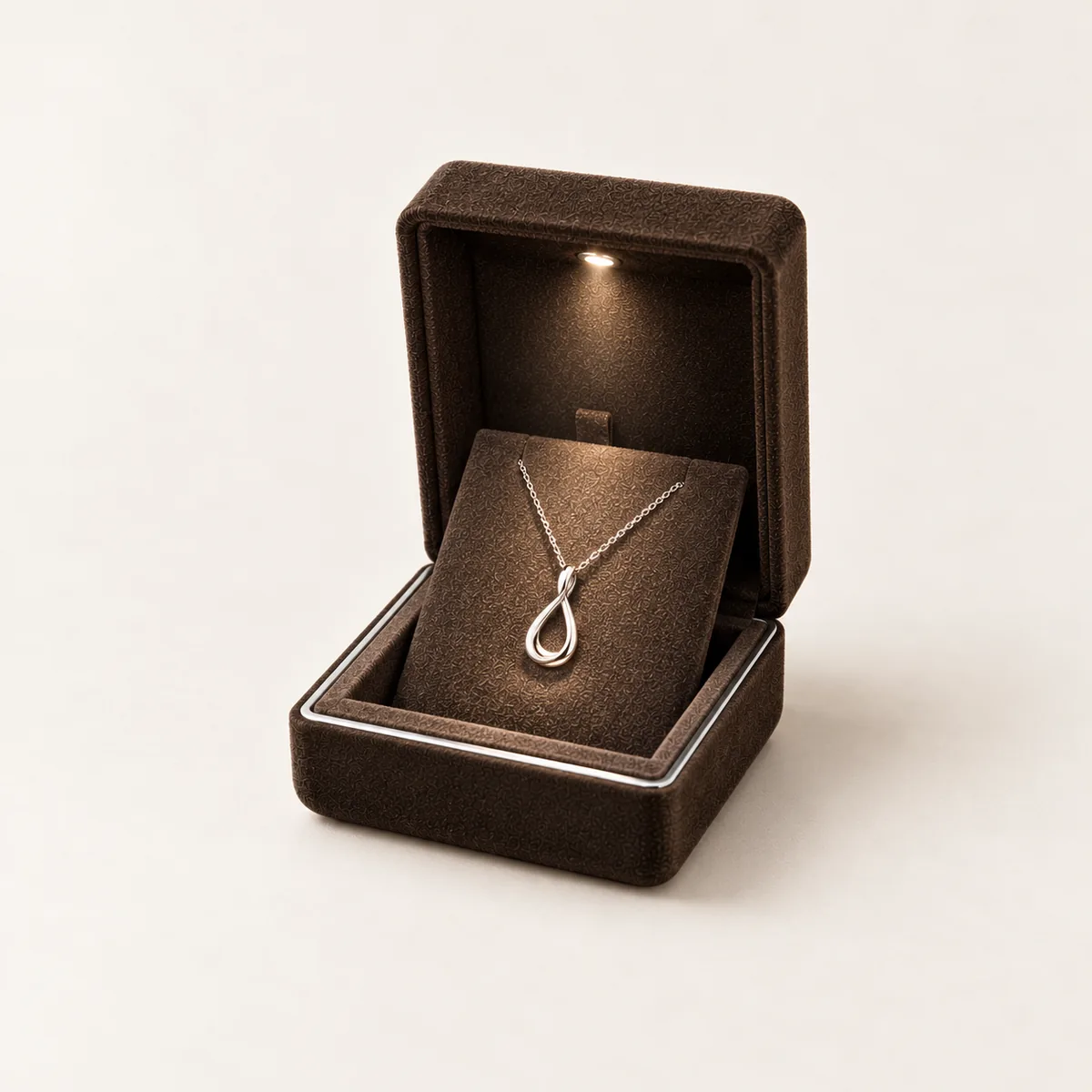 Espresso LED Pendant Box with visible construction and opening