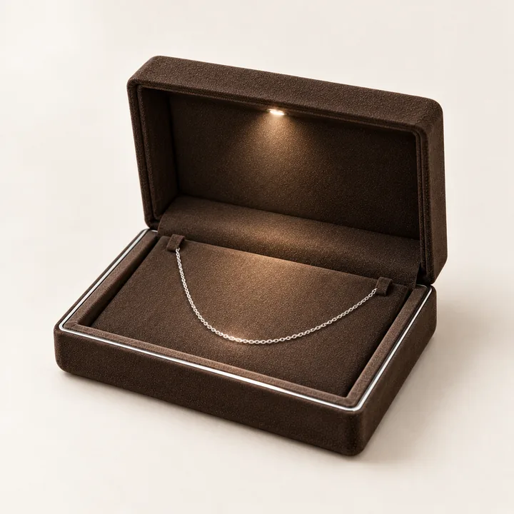 Espresso LED Necklace Box showing its opening and construction