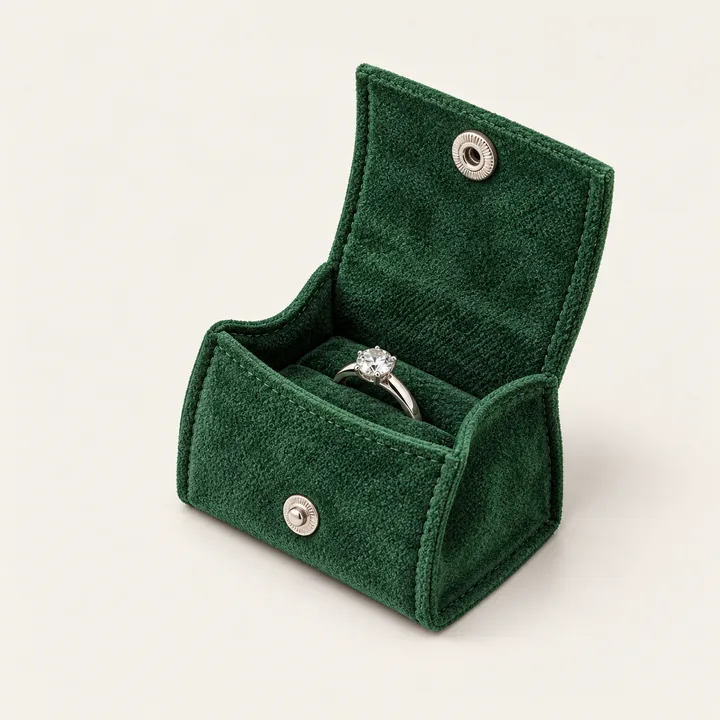 Forest snap-flap ring pouch with an open curved flap