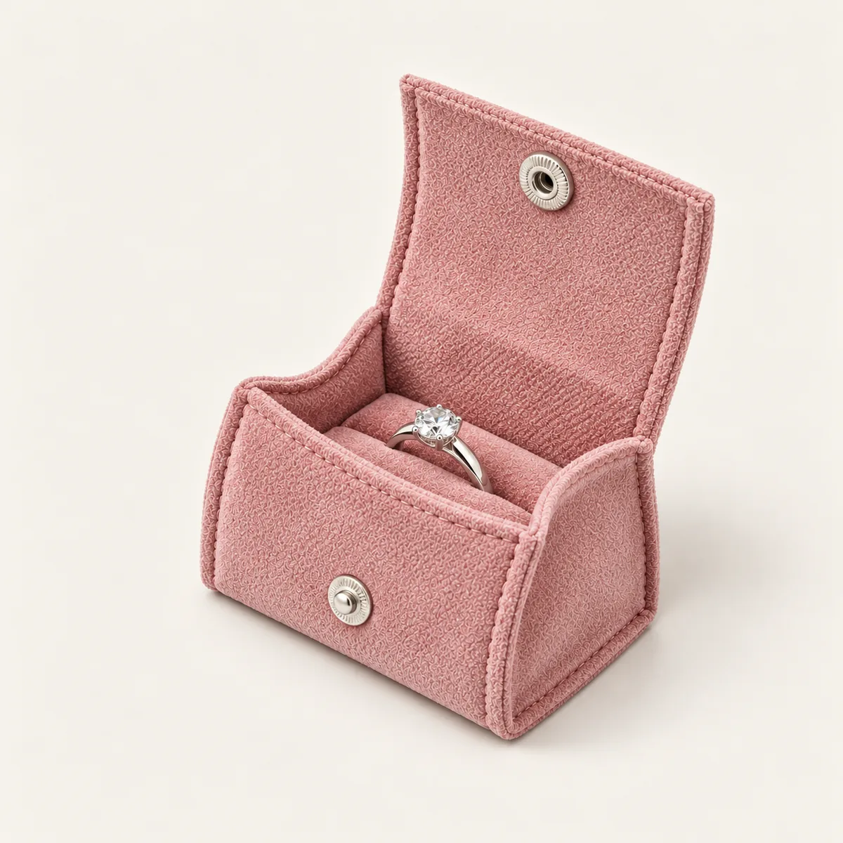 Dusty Rose Snap-Flap Ring Pouch with visible construction and opening