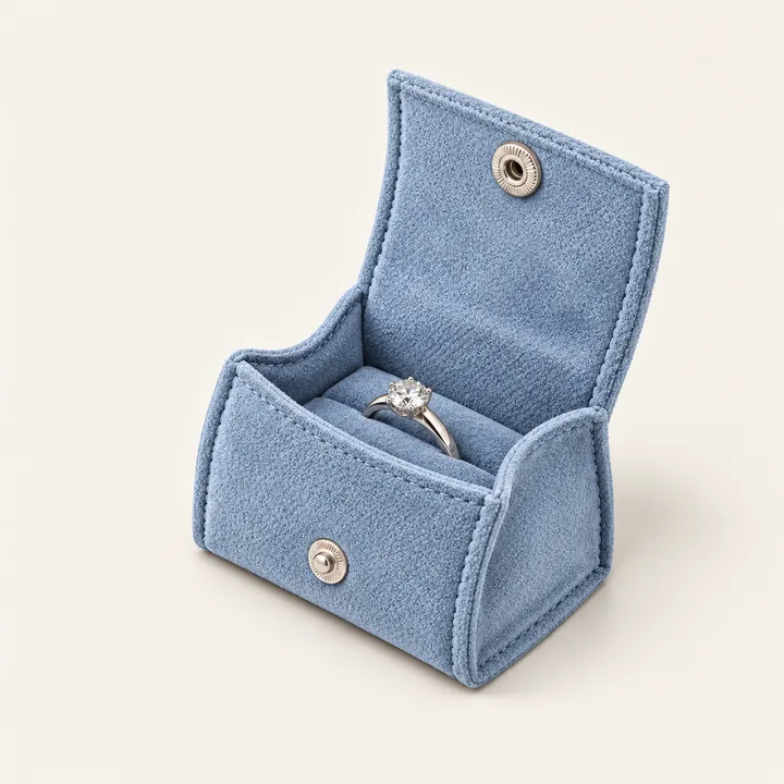 Powder Blue Snap-Flap Ring Pouch showing its opening and construction