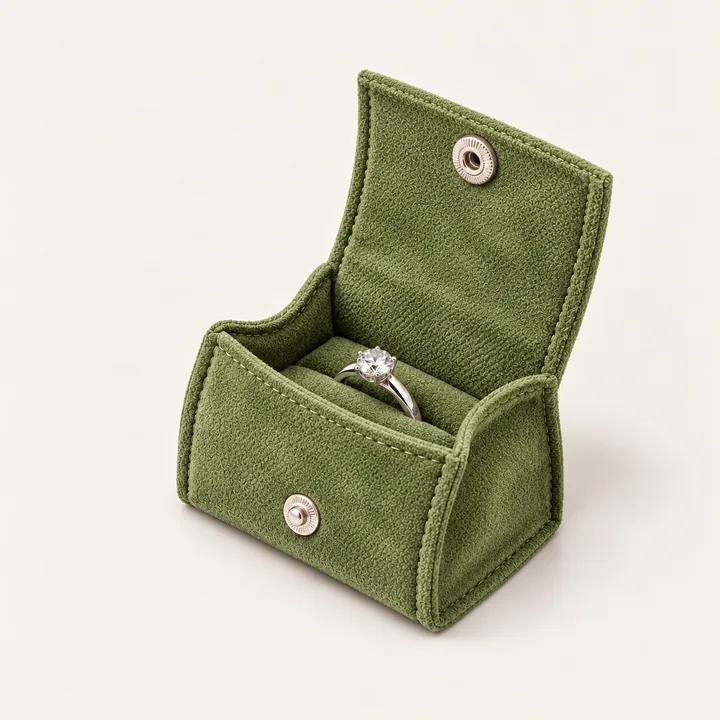 Olive Snap-Flap Ring Pouch showing its opening and construction
