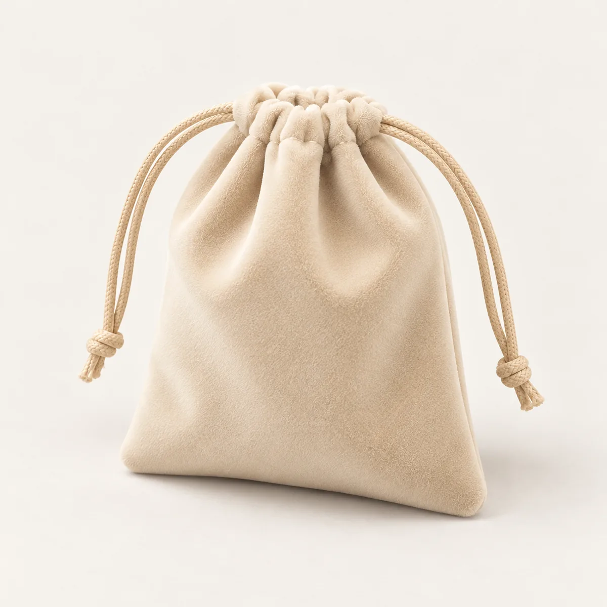 Ivory Drawstring Pouch — 120 × 160 mm with visible construction and opening