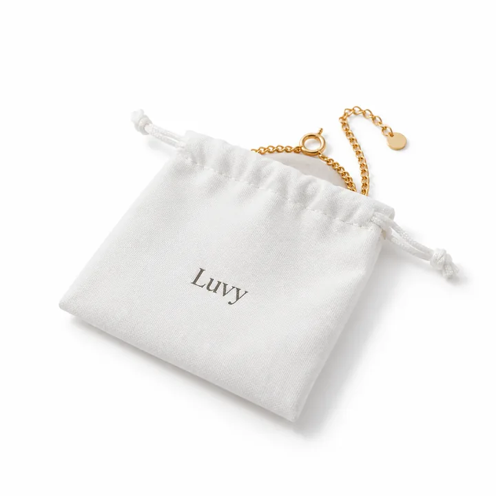White Cord Jewelry Pouch showing its opening and construction