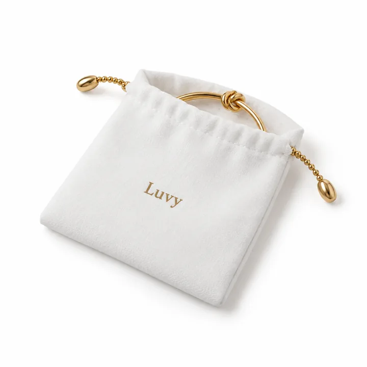 Gold-Bead Cord Jewelry Pouch showing its opening and construction