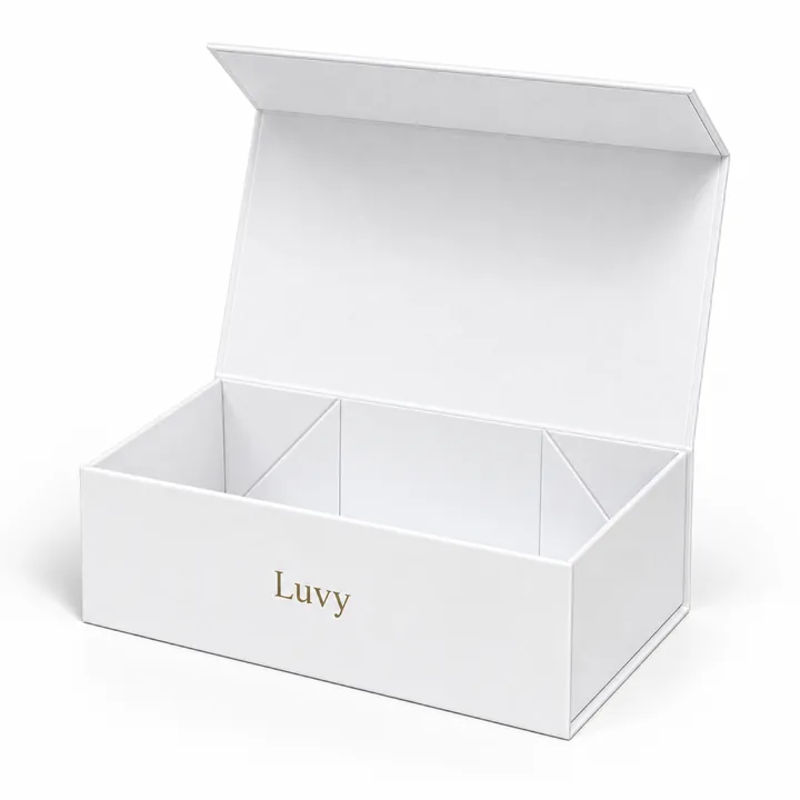 White Foldable Magnetic Gift Box showing its opening and construction