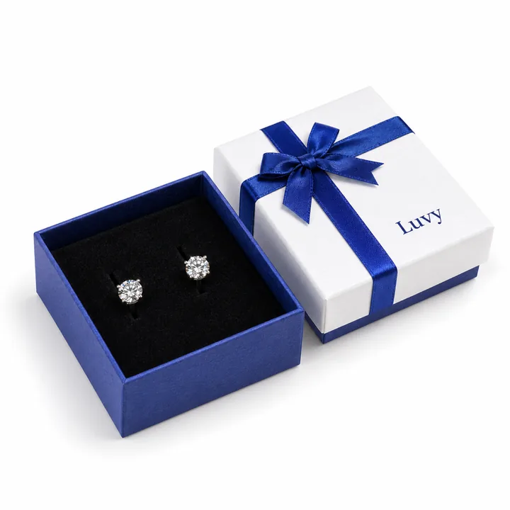 White & Blue Ribbon Earring Box showing its opening and construction