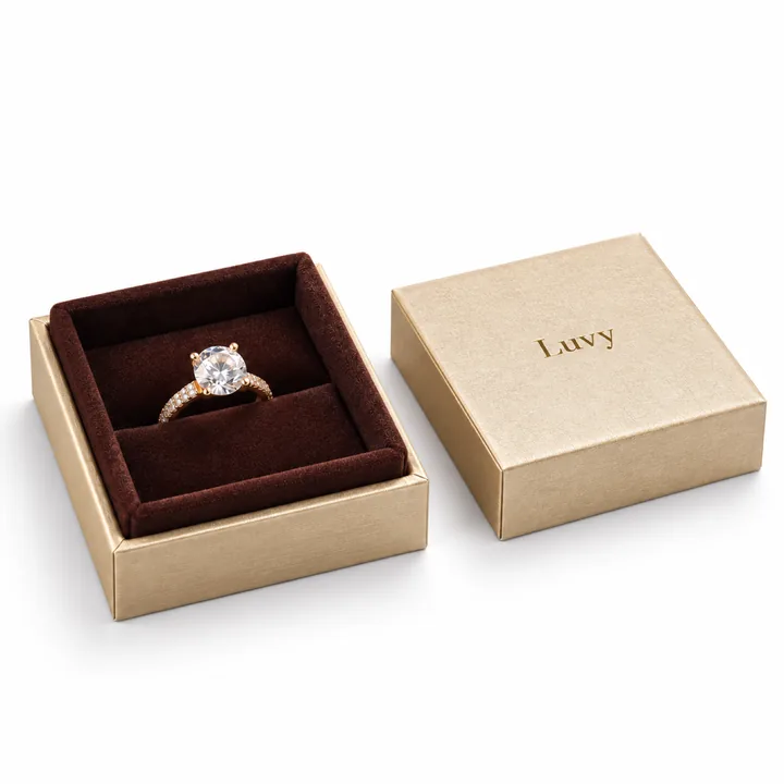 Champagne Gold Ring Box showing its opening and construction