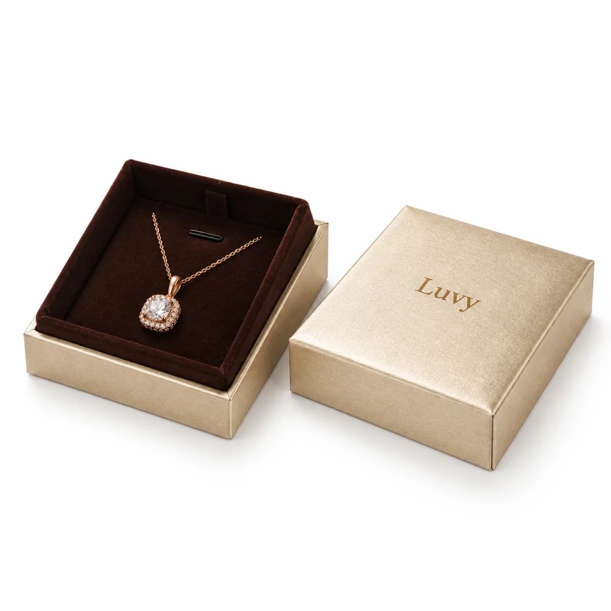 Champagne Gold Pendant Box with visible construction and opening
